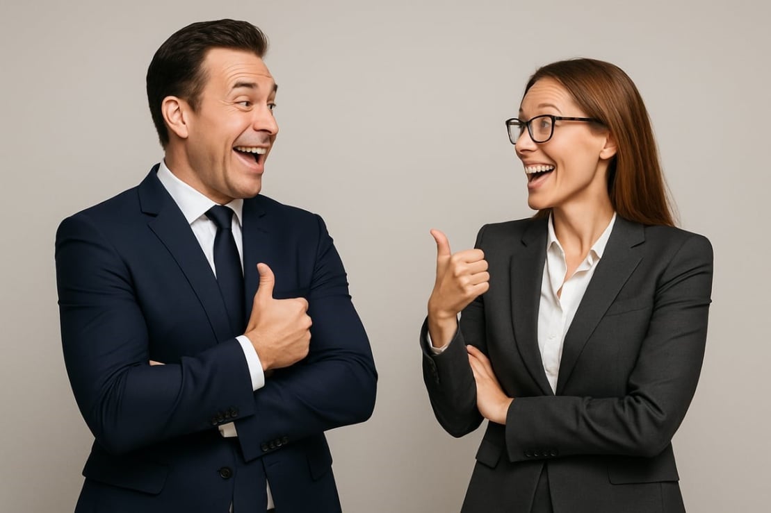 Two people giving themselves a thumbsup