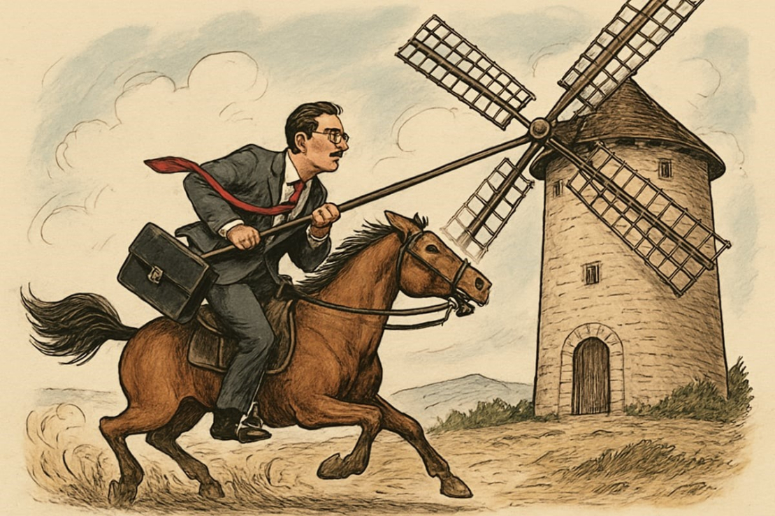 Businessman riding a horse