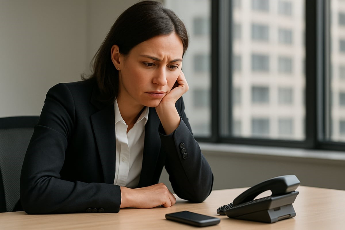 Businesswoman staring at phone