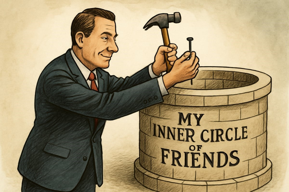 Business-man building a well titled My inner circle of friends
