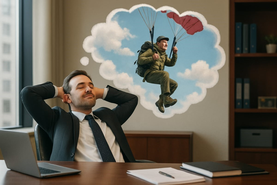 Businessman dreaming of skydiving