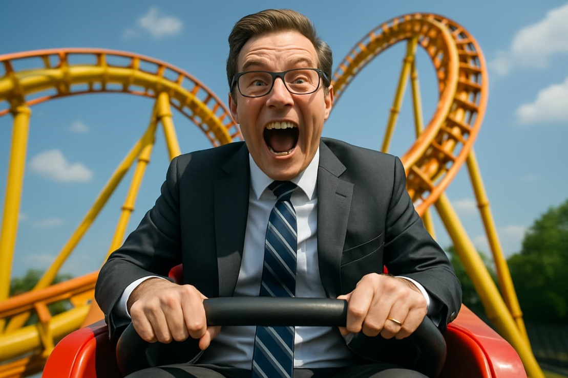 Businessman on a rollercoaster