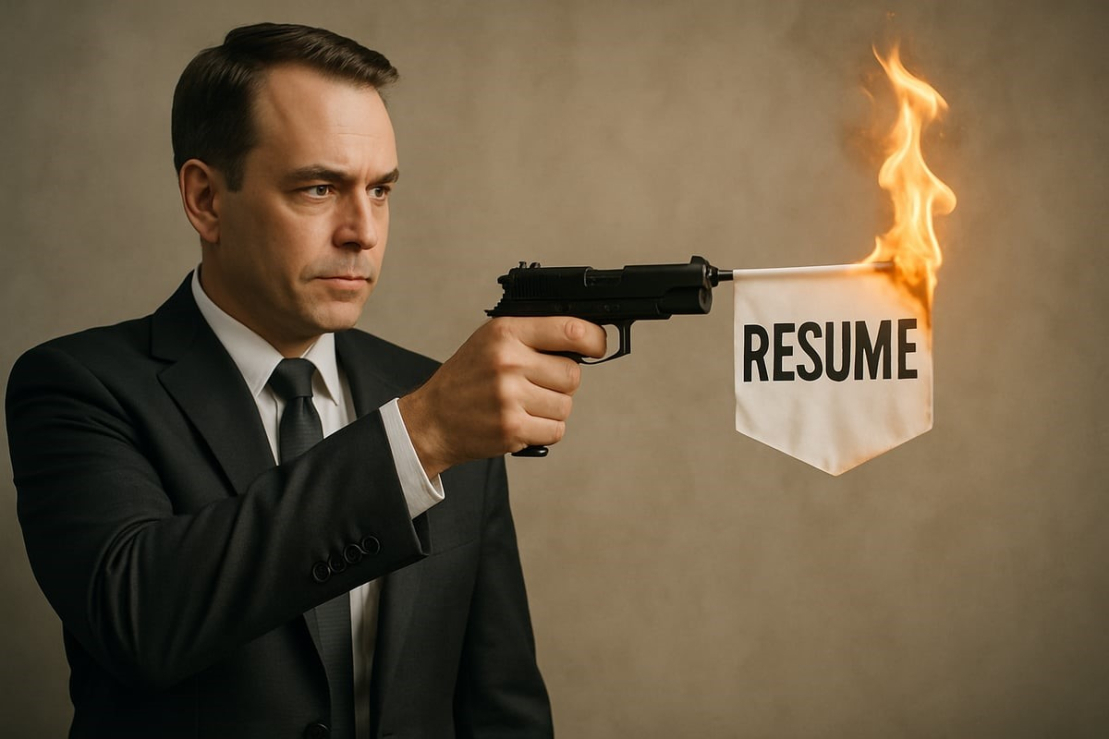 Businessman shooting out resume