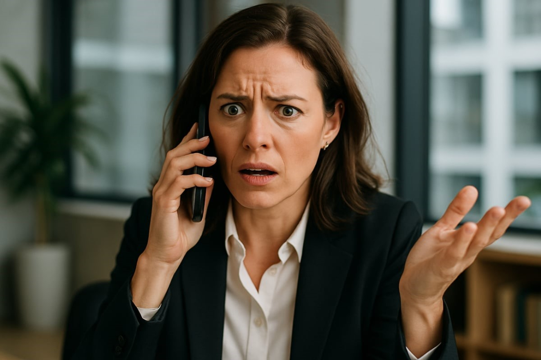 Businesswoman confused whilst on the phone