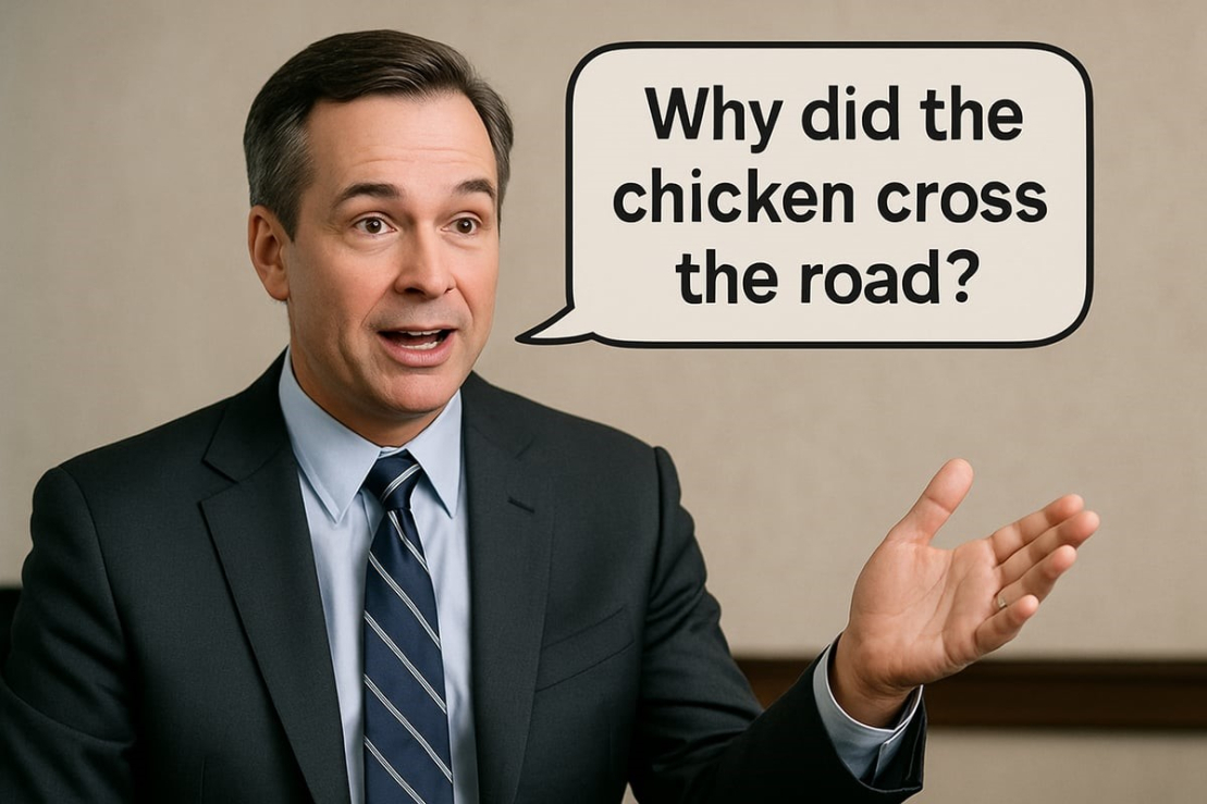 Businessman telling a joke