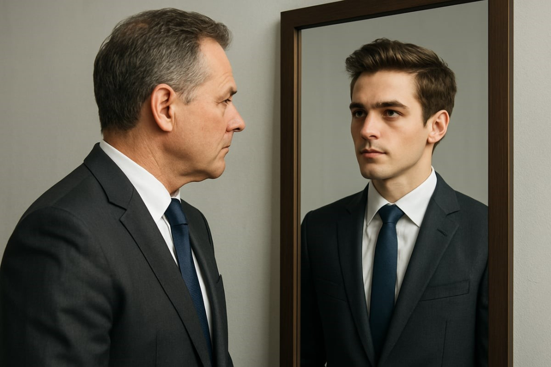 man looking in the mirror