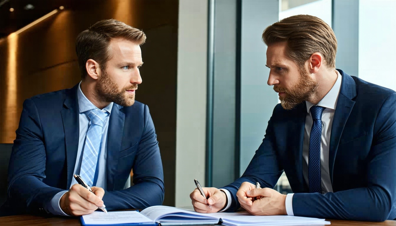 two financial executives telling war stories to each other